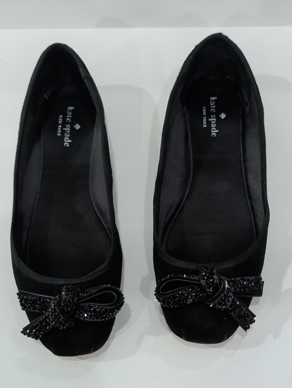 kate spade Black Crystal Bow Flats